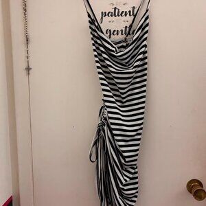 Black & White Striped Ruched Midi Dress – Size Large